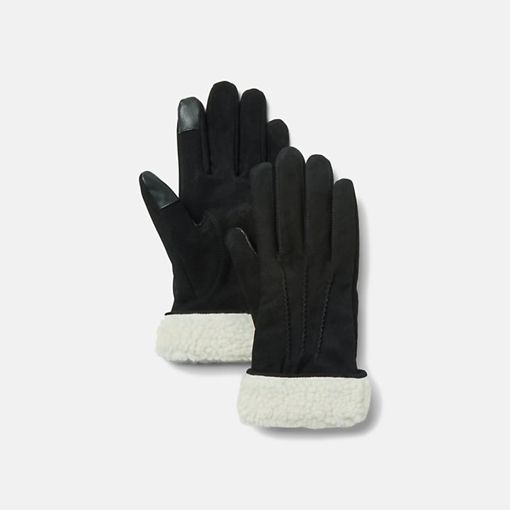 Lederhandschuhe mit Fleece-Manschetten für Damen in Schwarz-