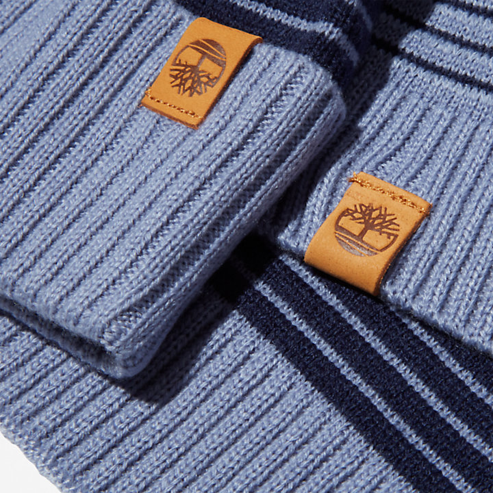 Ottoman-Rib Beanie and Scarf Gift Set for Men in Blue-
