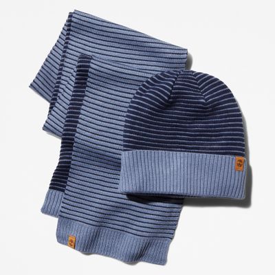 Ottoman-Rib Beanie and Scarf Gift Set for Men in Blue | Timberland