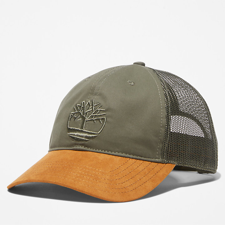 Trucker Hat with a Faux-suede Brim for Men in Green-