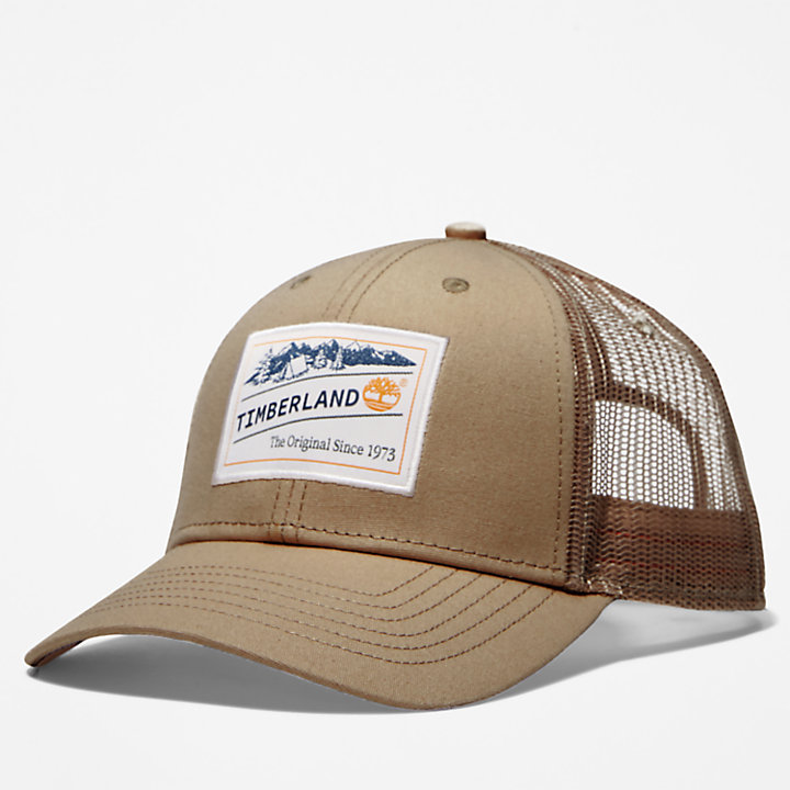 Camping Patch Trucker Hat for Men in Beige-