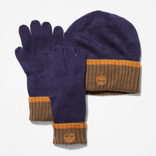Coffret cadeau bonnet et gants unisexe en bleu marine | Timberland
