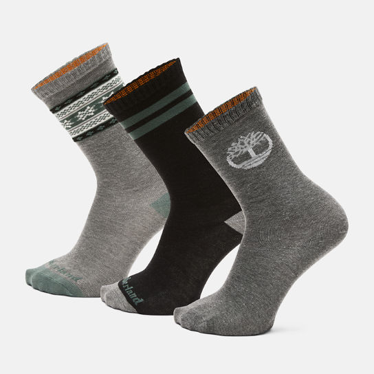 3-Pack Giftable Festive Socks for Men in Grey | Timberland