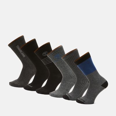 Timberland 6-pack Elmhurst Giftable Crew Socks For Men In Black Black, Size M