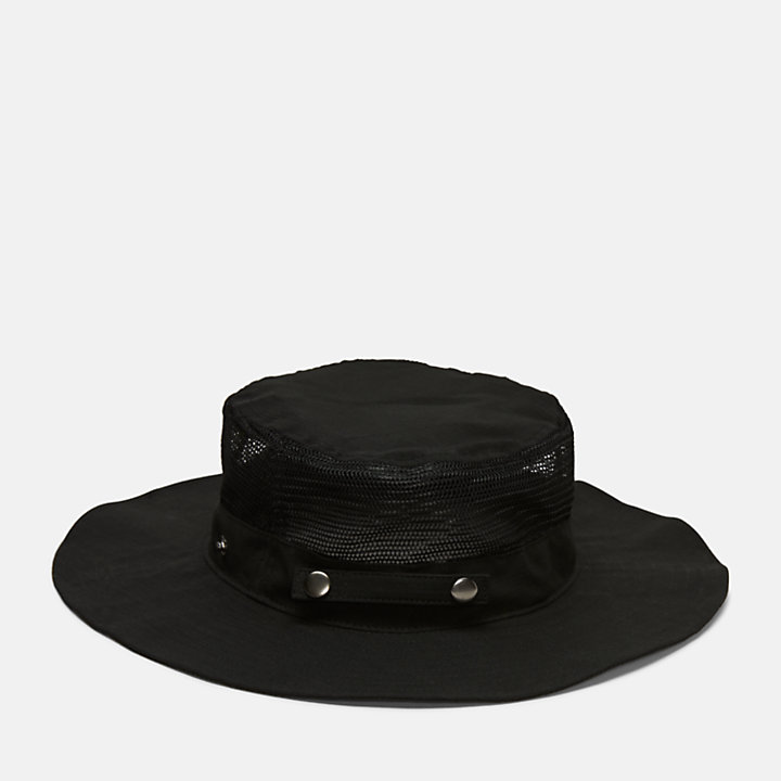 Sombrero de ala ancha con malla en la copa en negro-