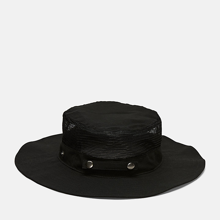 Brimmed Hat with Mesh Crown in Black