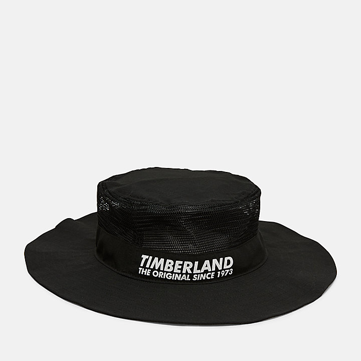 Brimmed Hat with Mesh Crown in Black