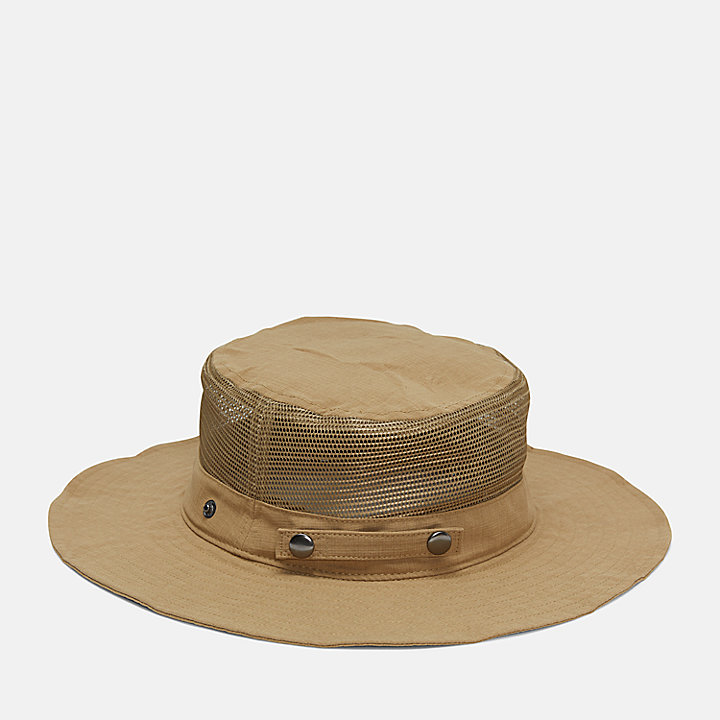 Sombrero de ala ancha con malla en la copa en caqui