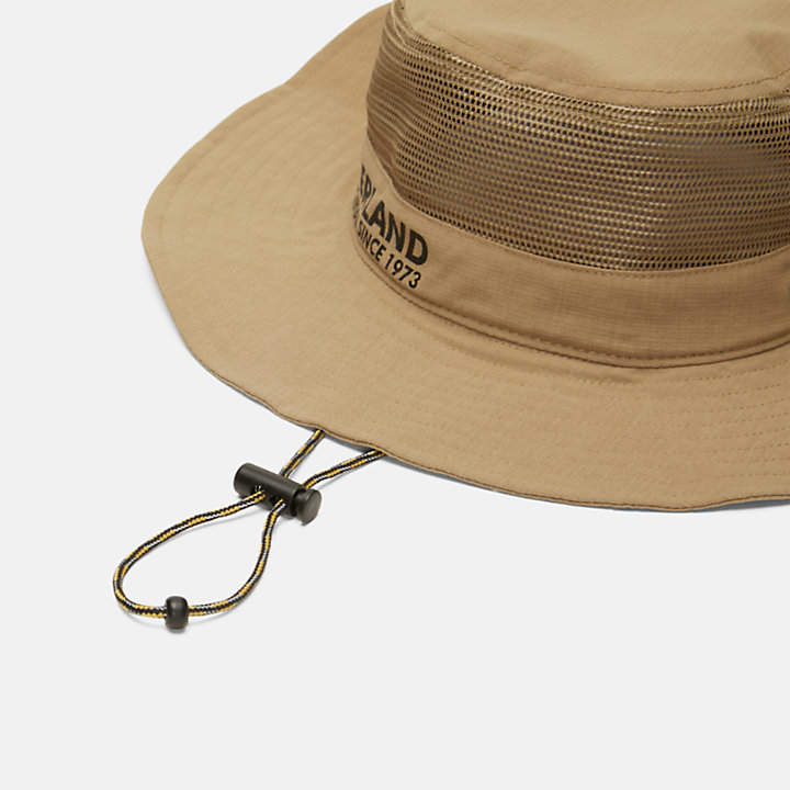 Brimmed Hat with Mesh Crown in Khaki-
