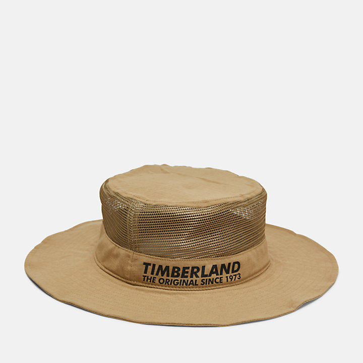 Brimmed Hat with Mesh Crown in Khaki-