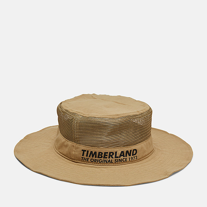 Brimmed Hat with Mesh Crown in Khaki
