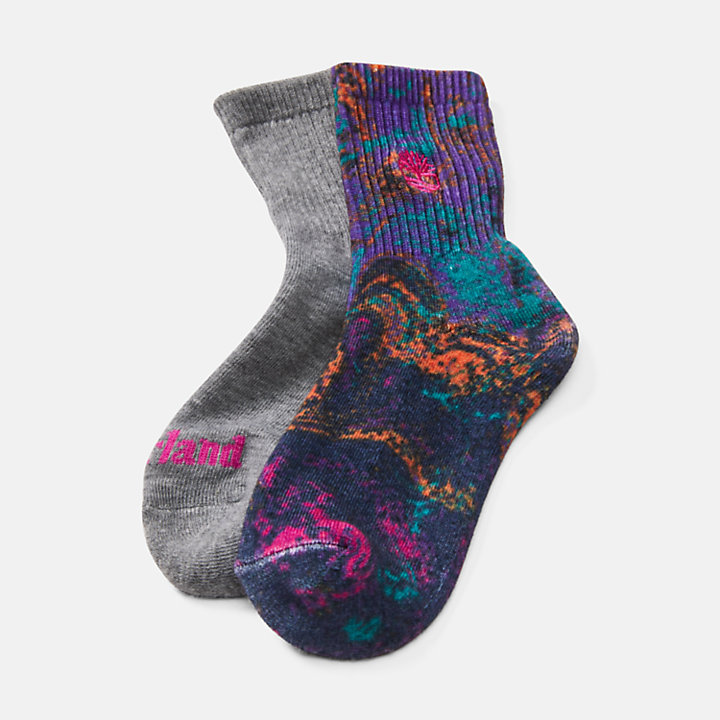 Two Pair Pack Psychedelic Shortie Crew Socks for Women in Pink-