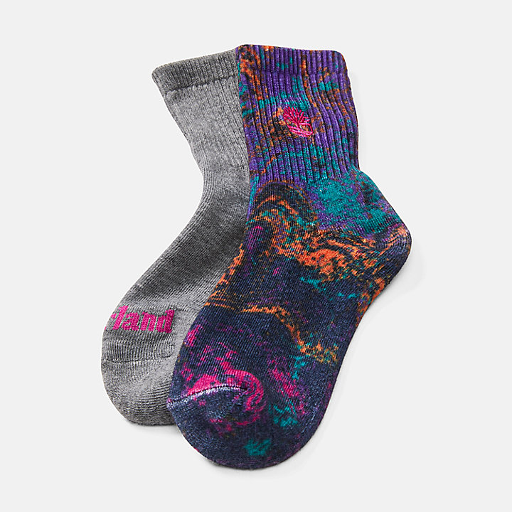 Two Pair Pack Psychedelic Shortie Crew Socks for Women in Pink