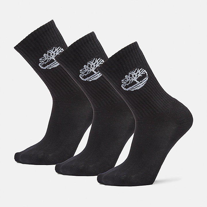 Three Pack Core Sport Crew Socks for Men in Black