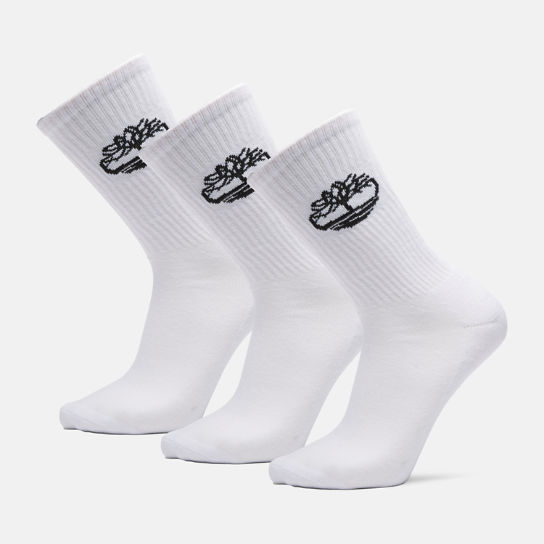 Paquete de tres pares de calcetines altos deportivos Core para hombre en blanco | Timberland