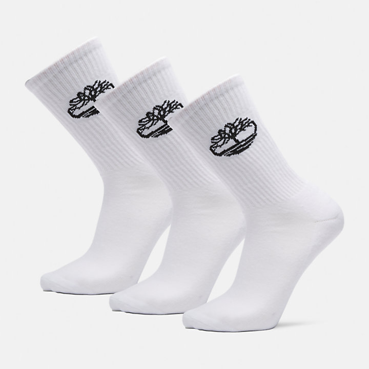 Three Pack Core Sport Crew Socks for Men in White-
