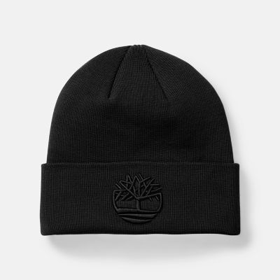 Timberland All Gender Tonal 3d Embroidery Beanie In Black Black Unisex