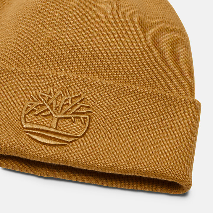 Tonal 3D Embroidery Beanie for Men in Yellow-