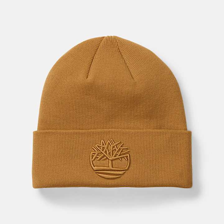 Tonal 3D Embroidery Beanie for Men in Yellow-