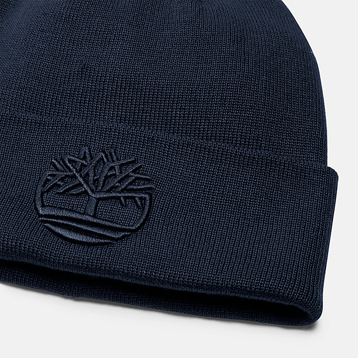 Tonal 3D Embroidery Beanie for Men in Navy