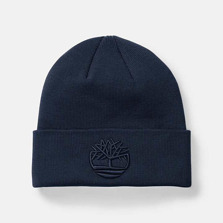 Tonal 3D Embroidery Beanie for Men in Navy-