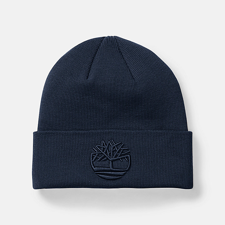 Tonal 3D Embroidery Beanie for Men in Navy