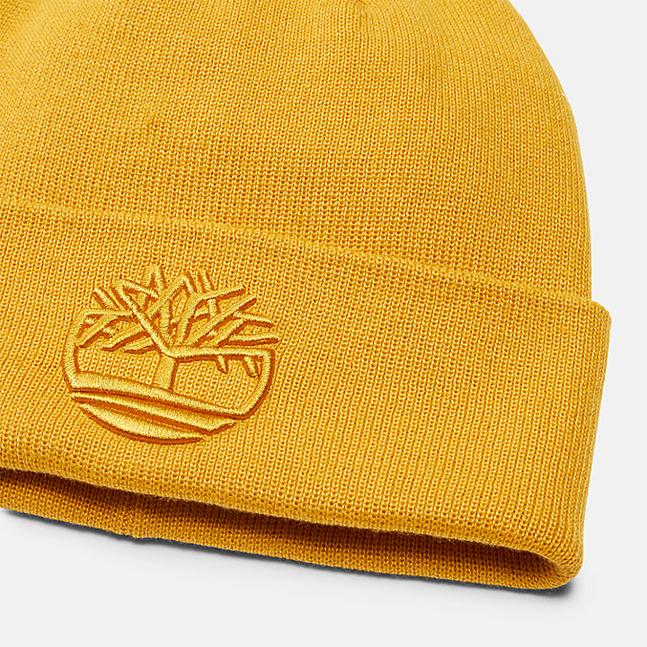 Tonal 3D Embroidery Beanie for Men in Yellow