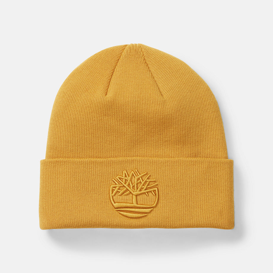 Timberland Tonal 3d Embroidery Beanie For Men In Yellow Yellow
