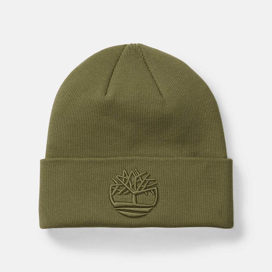 Timberland Tonal 3d Embroidery Beanie For Men In Dark Green Green, Size ONE