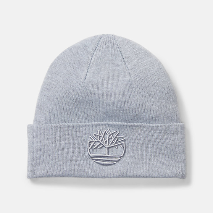 Tonal 3D Embroidery Beanie for Men in Light Grey-