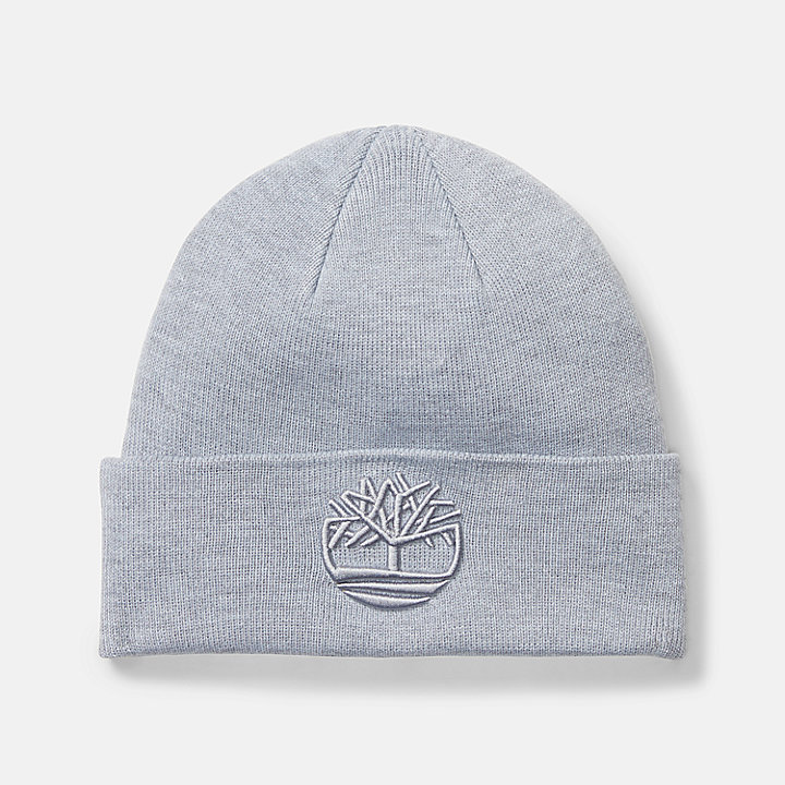 Tonal 3D Embroidery Beanie for Men in Light Grey