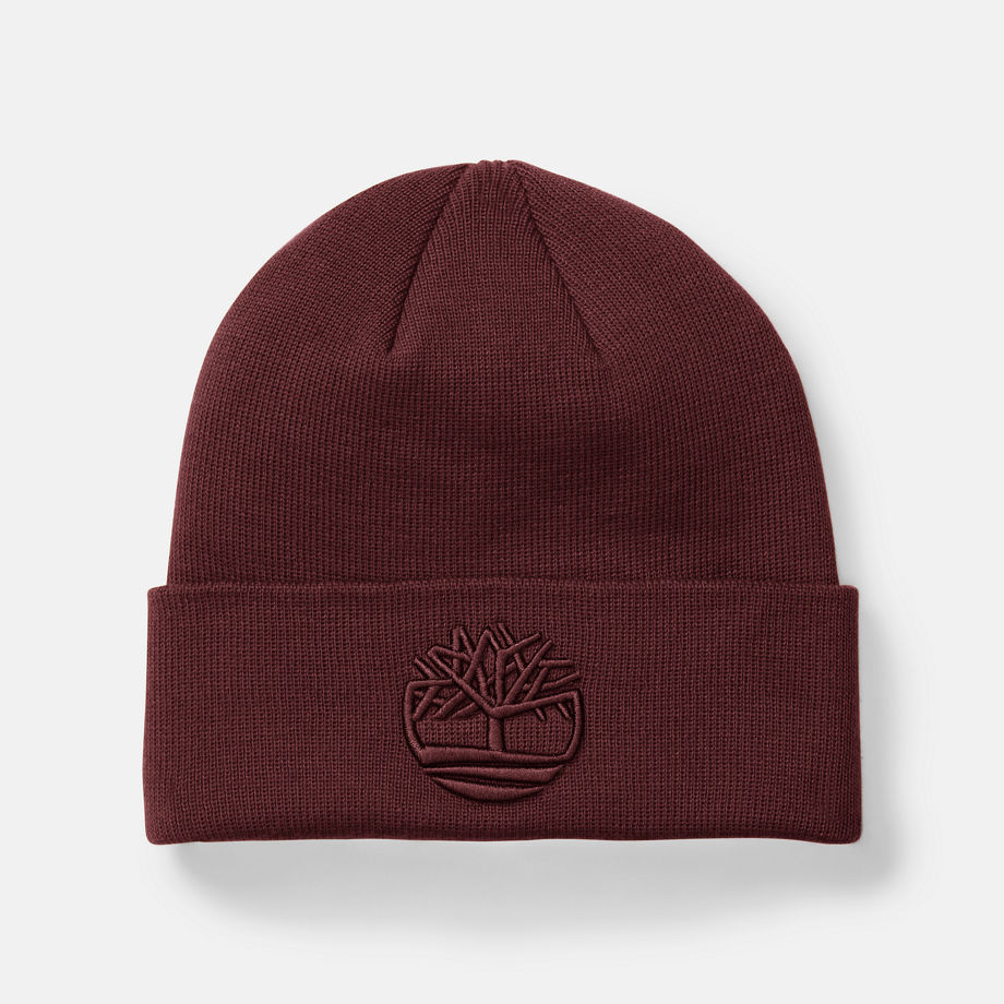 Timberland Tonal 3d Embroidery Beanie For Men In Burgundy Burgundy