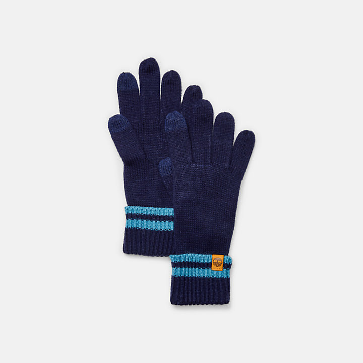 Set aus Mütze und Handschuhen mit Zierstreifen für Männer in Navyblau-