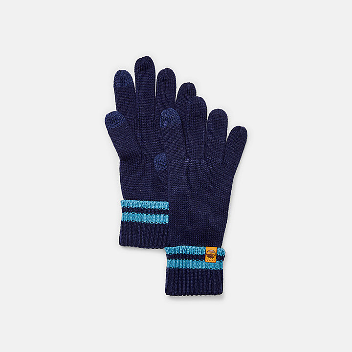 Set aus Mütze und Handschuhen mit Zierstreifen für Männer in Navyblau