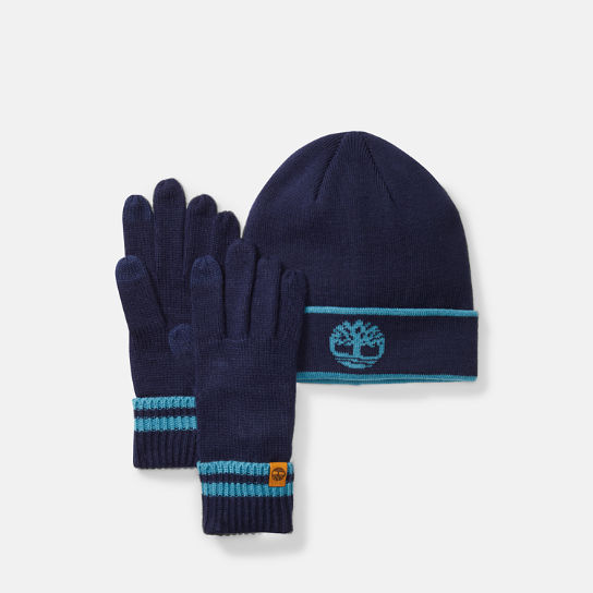 Parure bonnet et gants à liserés pour homme en bleu marine | Timberland