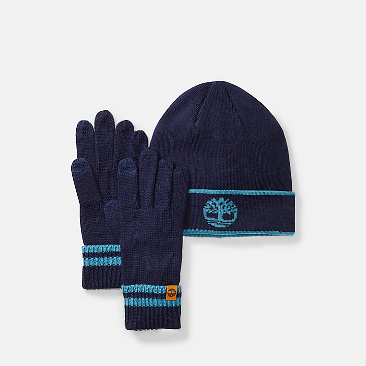 Hat & Gloves Set with Tipping for Men in Navy
