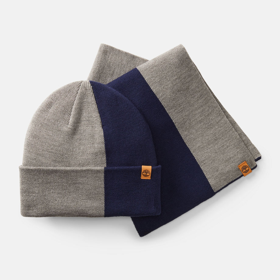 Timberland Colourblock Hat & Scarf Gift Set For Women In Navy Navy