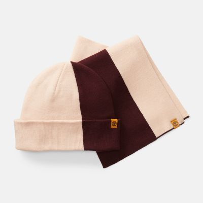 Timberland Colourblock Hat & Scarf Gift Set For Women In Pink Pink