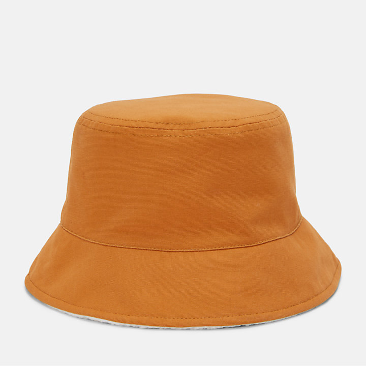 Reversible Bucket Hat with High Pile Fleece Lining in Orange-