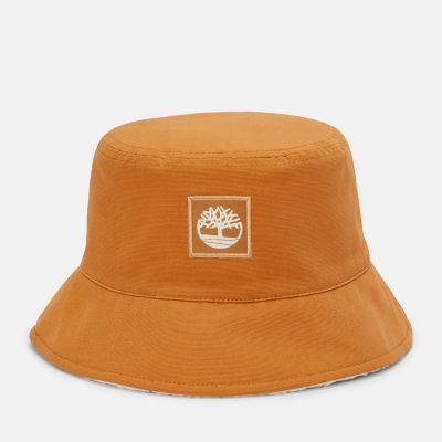 Timberland Reversible Bucket Hat With High Pile Fleece Lining In Orange Orange Unisex
