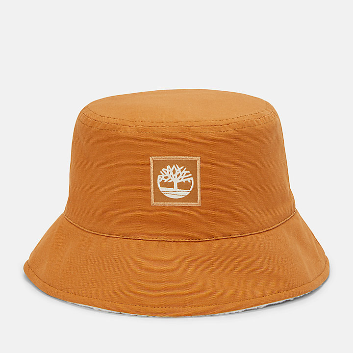 Cappello da Pescatore Double-Face con Fodera in Pile a Pelo Lungo in arancione