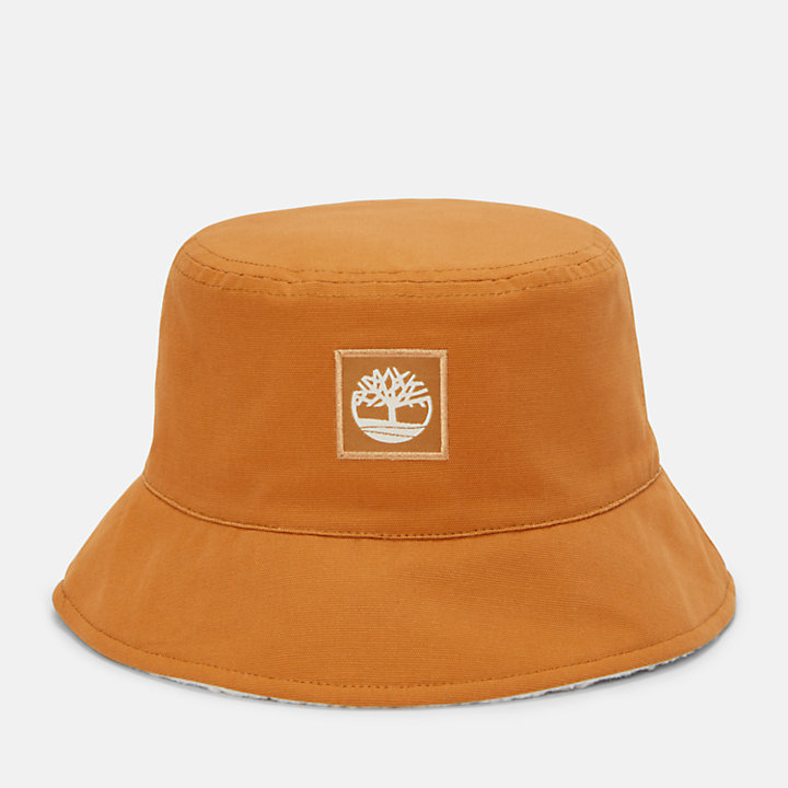 Reversible Bucket Hat with High Pile Fleece Lining in Orange-