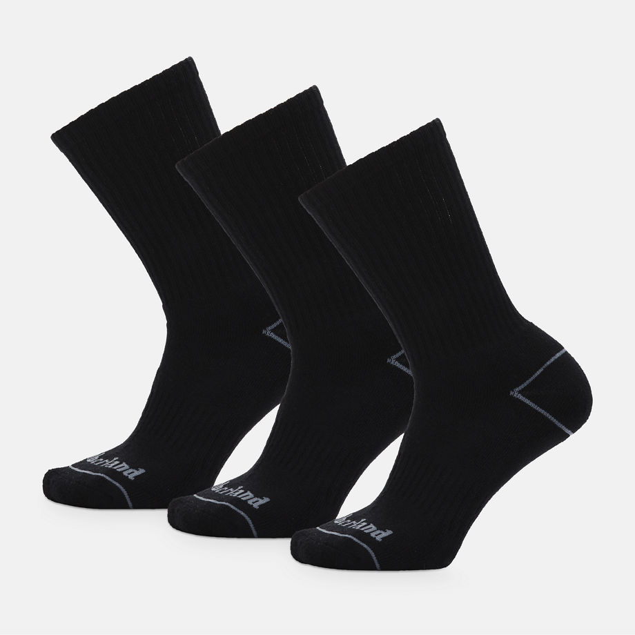 Timberland All Gender 3 Pack Bowden Crew Socks In Black Black Unisex, Size M