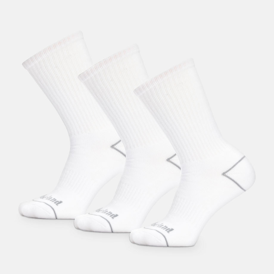 Timberland 3 Pair Pack Bowden Crew Socks In White White Unisex, Size M