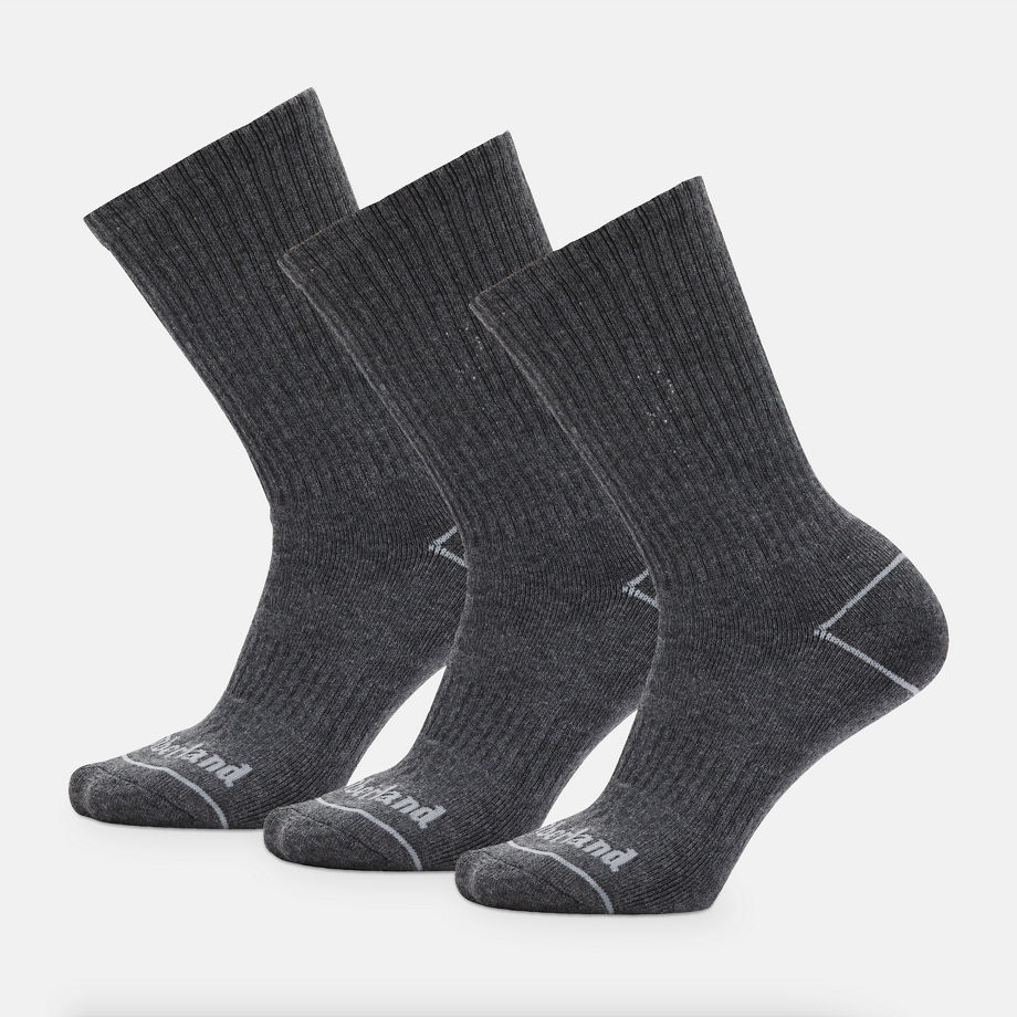Timberland All Gender 3 Pack Bowden Crew Socks In Dark Grey Grey Unisex