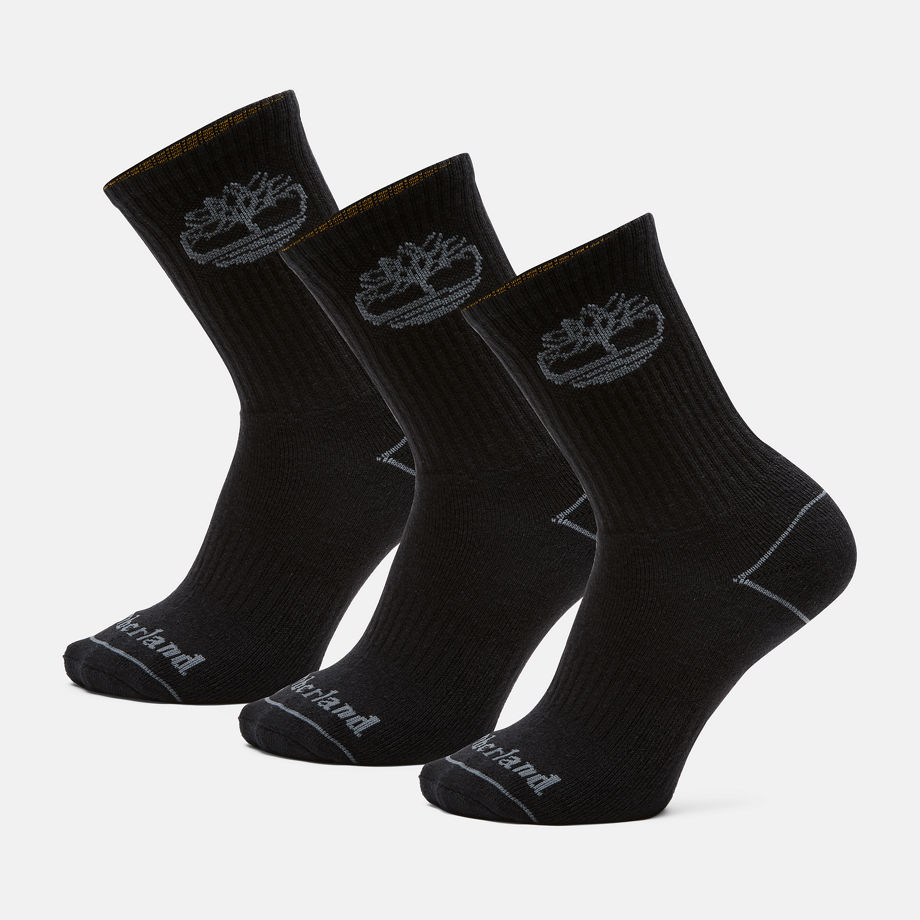 Timberland All Gender 3 Pack Bowden Crew Socks In Black Black Unisex, Size M