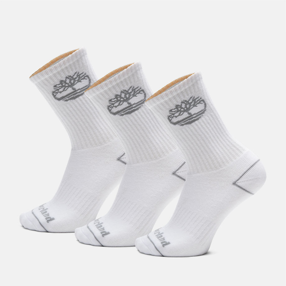 Timberland 3 Pair Pack Bowden Crew Socks In White White Unisex, Size M