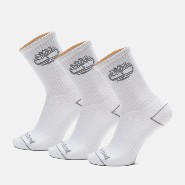 3 Pair Pack Bowden Crew Socks in White-
