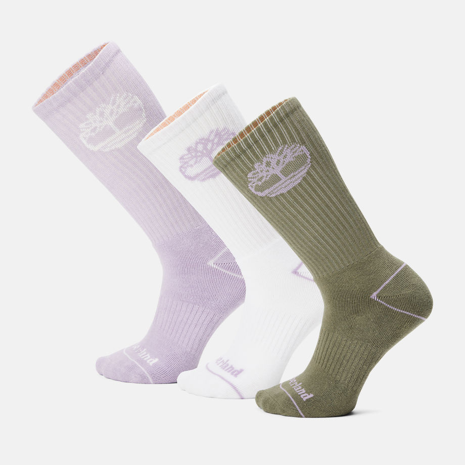 Timberland All Gender 3 Pack Bowden Crew Socks In Purple Purple Unisex, Size L