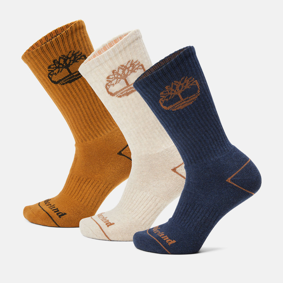 Timberland All Gender 3 Pack Bowden Crew Socks In Blue Blue Unisex, Size L